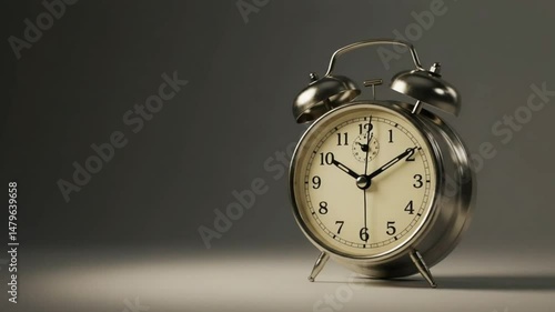 Wallpaper Mural Vintage Silver Alarm Clock in Studio Lighting - Elegant Old-Fashioned Alarm Clock on Minimal Background Torontodigital.ca