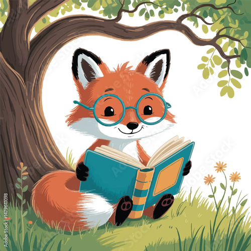 Cute orange foxy cartoon animal with a fluffy tail