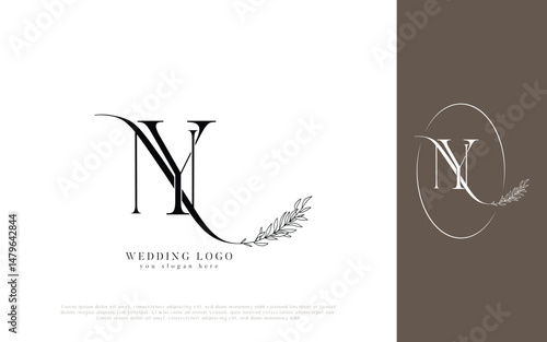 Elegant NY Monogram Wedding Logo with Floral Wreath