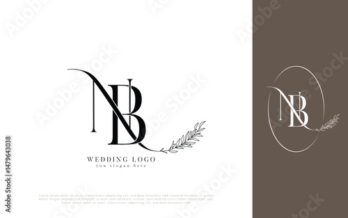 Elegant NB Monogram Wedding Logo with Floral Wreath