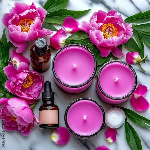 Peonies with candles. Generative AI