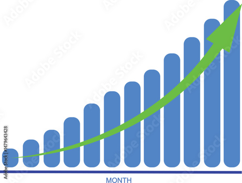 Arrow rising up month bar chart.eps