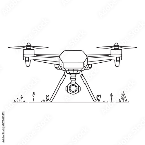 line art illustration of agricultural drone in action
