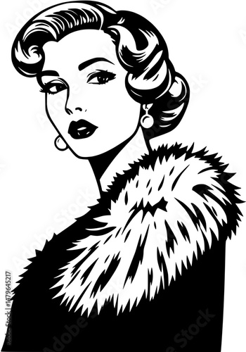 Glamorous Woman with Fur Collar in Vintage Style