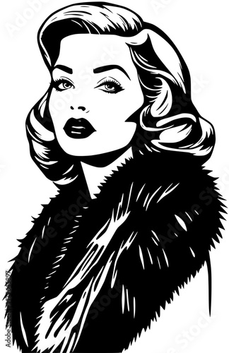 Black and White Portrait of a Woman in Fur