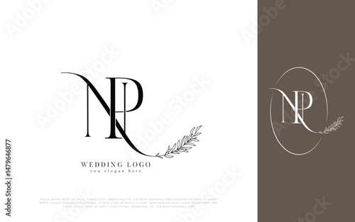 Elegant NP Monogram Wedding Logo with Floral Wreath