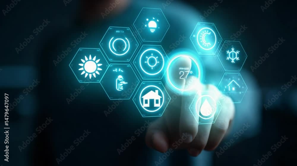 Digital Interface: The user interacts with a futuristic digital interface, highlighting the integration of smart technology with a focus on seamless digital connectivity. Digital Interface: The user interacts with a futuristic digital interface, highlighting the integration of smart technology with a focus on seamless digital connectivity.