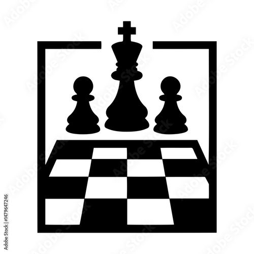 Chess pieces with king and pawns on a checkered board design  