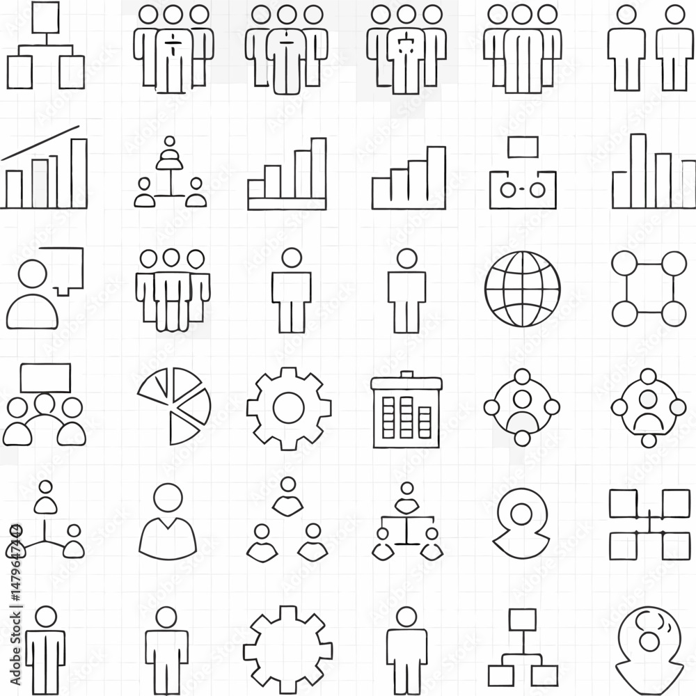 Naklejka premium Vector Set of Business Icons Doodle Drawing with Web Design Symbols Computer Internet Phone Shopping Finance