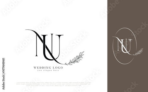 Elegant NU Monogram Wedding Logo with Floral Wreath