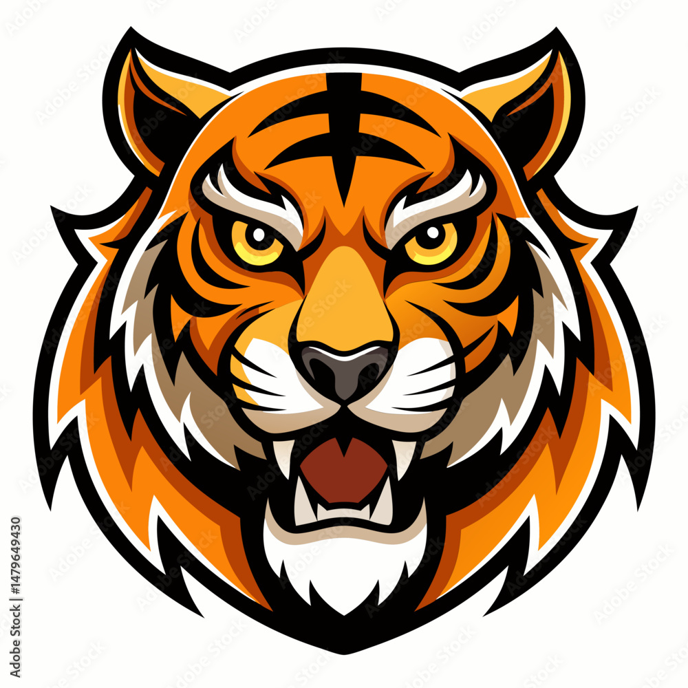 Fototapeta premium Powerful Tiger Head Illustration. Wild Animal Portrait