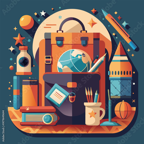 Travel Backpack Essentials. A Vintage Illustration