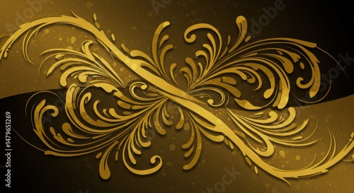 Golden Flourish Opulent swirls dance across a shadowed speckled stage an organic luxe design