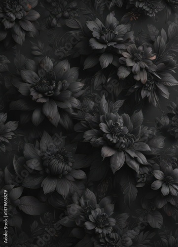 Wallpaper Mural Abstract charcoal floral wallpaper  Dark, moody botanicals, seamless repeat , dark, shadow Torontodigital.ca