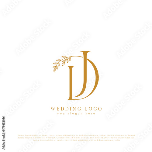 Elegant Wedding Logo with Initials DJ and Floral Accents