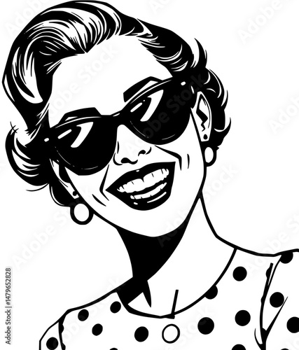 Retro Woman with Sunglasses Smiling Pop Art Style Image