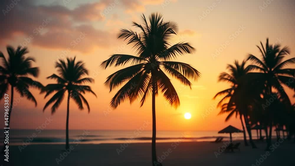 Vaporwave palm trees on the beach at sunset Retrowave background 4K Vaporwave palm trees on the beach at sunset Retrowave background 4K