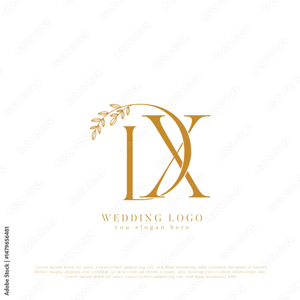 Elegant Wedding Logo with Initials DX and Floral Accents Elegant Wedding Logo with Initials DX and Floral Accents