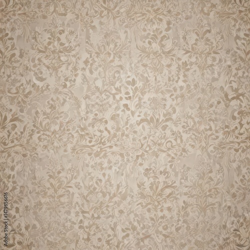 Elegant neutral damask wallpaper, intricate lace-like baroque pattern , beige, arabesque, ornate
