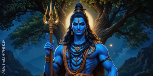 Majestic Lord Shiva: Digital Art Depicting the Hindu God