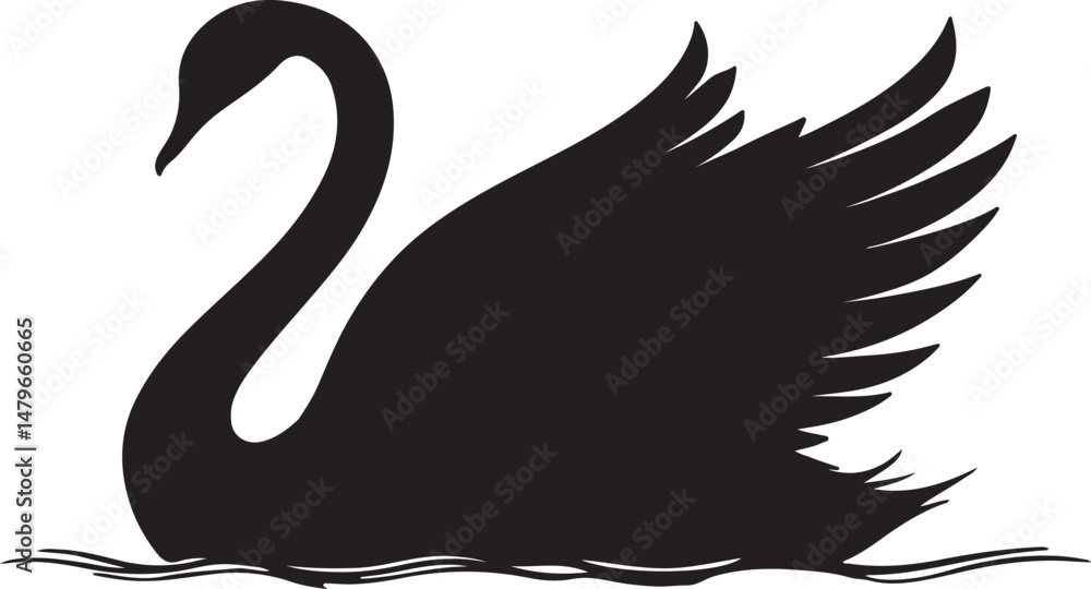 Fototapeta premium Black Swan Silhouette | Elegant Bird Illustration | Wildlife Vector Art | Minimalist Swan Design | Ornithology Graphic