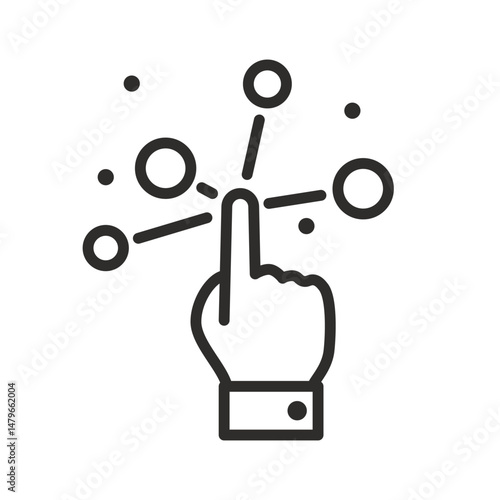 user touch here thin line icon, screen interaction, click finger for choice variety, vector illustration