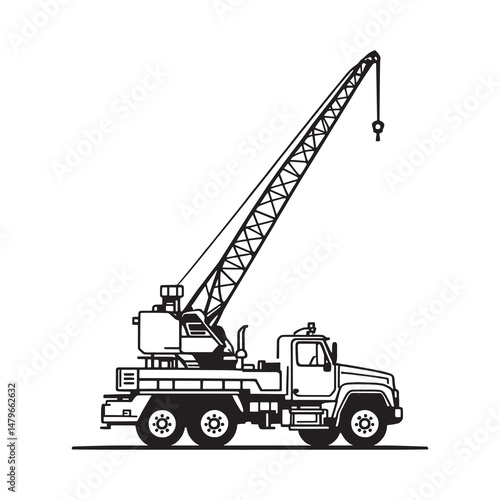 minimalist crane truck vector art drawing