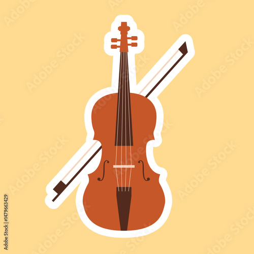 Violin sticker on isolated  background.Vector illustration