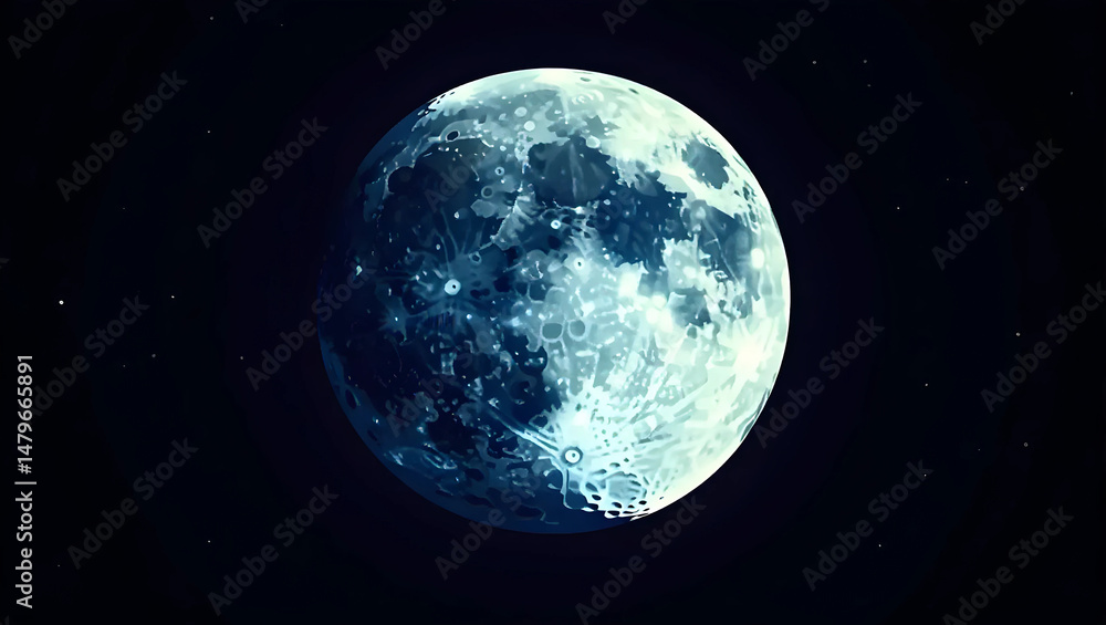 Obraz premium A serene, stylized depiction of the moon in space.
