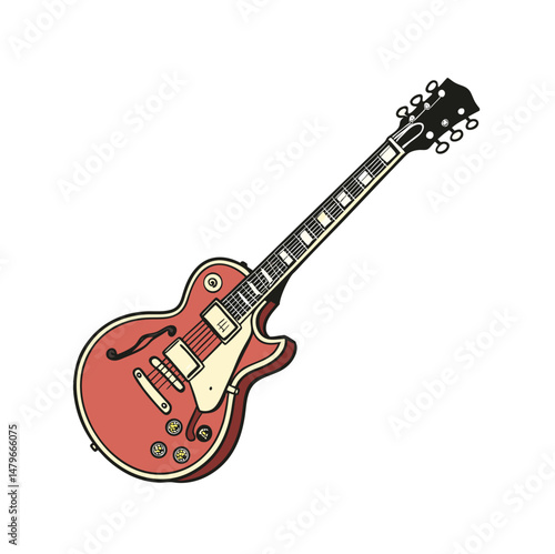 Guitars vector art illustration. Electric and acoustic, bass, Cartoon music instrument, rock jazz guitar silhouette, music band guitars set of different colors vector.