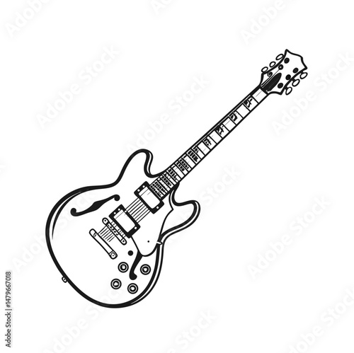 Guitars vector art illustration. Electric and acoustic, bass, Cartoon music instrument, rock jazz guitar silhouette, music band guitars set of different colors vector.