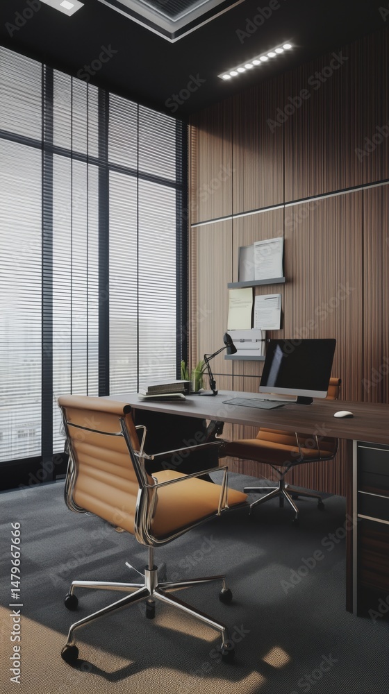 Fototapeta premium Sunlit Open-Plan Office with Modern Workstations and Glass Walls