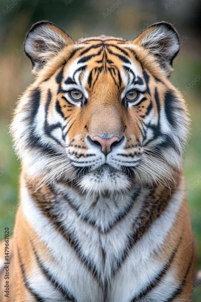 Fototapeta premium Sumatran Tiger Portrait Intense Gaze Front View Majestic Feline Wildlife Conservation Endangered Species Nature Photography