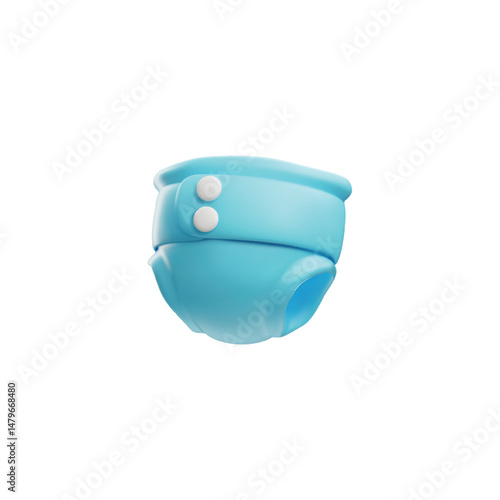 Blue baby diaper 3D plastic style vector icon, cartoon infant pee incontinence dry body soft nappy, newborn hygiene care