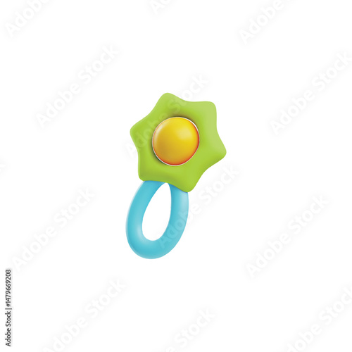 3D vector illustration of rattle toy with handle for newborns.
