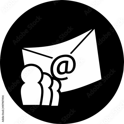Email list group icon on black background. Reaching online audience with email marketing campaign, newsletter subscription, sending marketing message via email