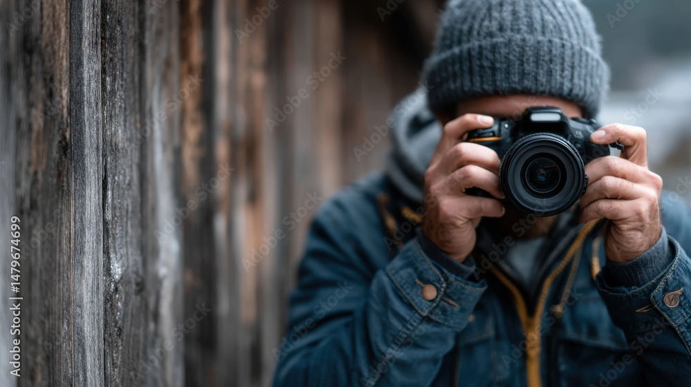 Obraz premium Photographer Capturing Moment in Nature