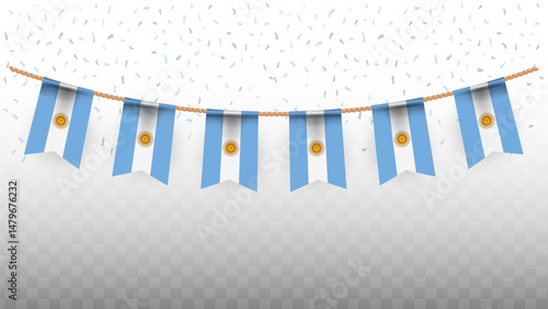 Vector illustration of the country flag of Argentina with confetti on transparent background. hanging flag for Independence Day celebration