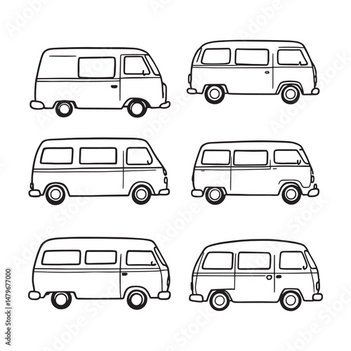 minimalist line art campervan design on white background