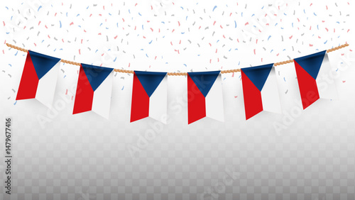 Vector illustration of the country flag of Czech with confetti on transparent background. hanging flag for Independence Day celebration
