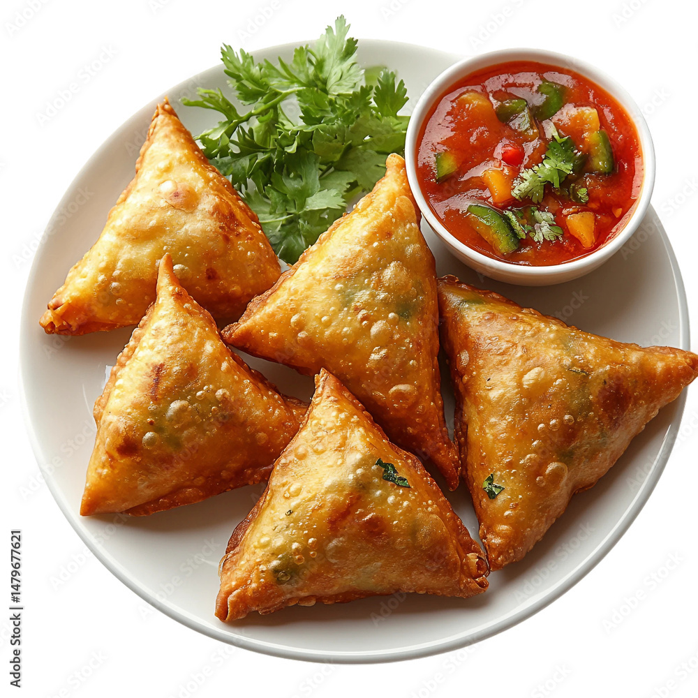 food plate with vegetarian indian samosas isolated on a white and transparent background food plate with vegetarian indian samosas isolated on a white and transparent background