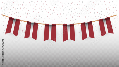 Vector illustration of the country flag of Latvia with confetti on transparent background. hanging flag for Independence Day celebration