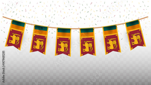 Vector illustration of the country flag of Sri Lanka with confetti on transparent background. hanging flag for Independence Day celebration