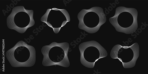 Set of round curved frames with dynamic wavy stripes