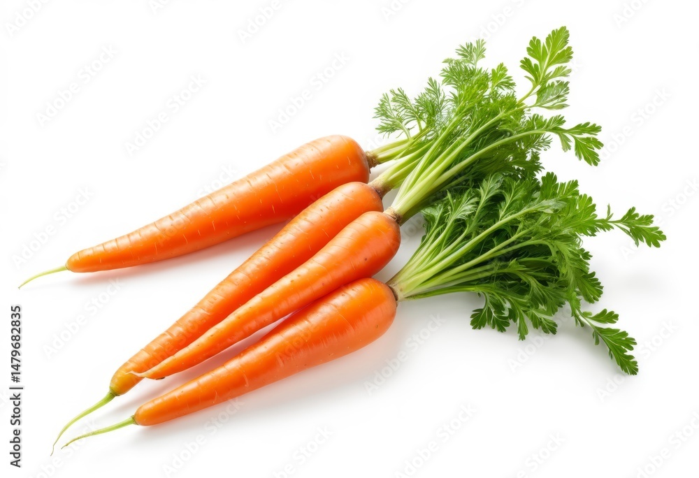 There are three carrot leaves on a white surface There are three carrot leaves on a white surface