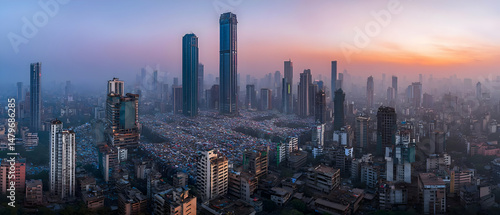 Aerial View Of Mumbai City Skyline At Sunrise