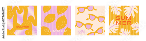 social media summer stories geometric design templates with copy space for text. Backgrounds for banner, greeting card, poster and advertising - summertime vibes concept