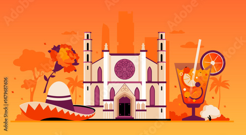 Vacations in Spain - colorful flat design style illustration