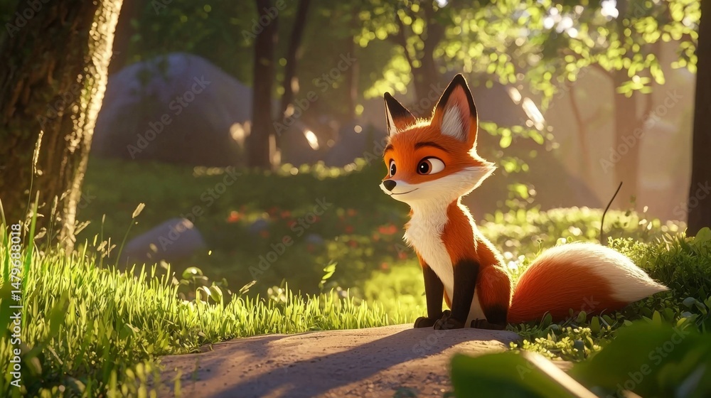 Fototapeta premium Whimsical Artwork Depicting a Fox Surrounded by Forest Beauty