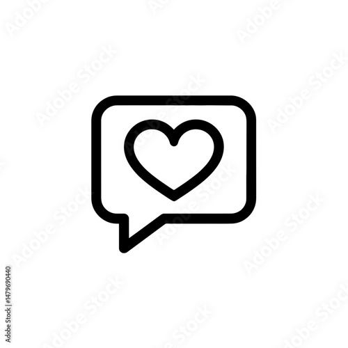 A simple black outline of a speech bubble contains a heart symbol at its center, conveying a message of love or affection.